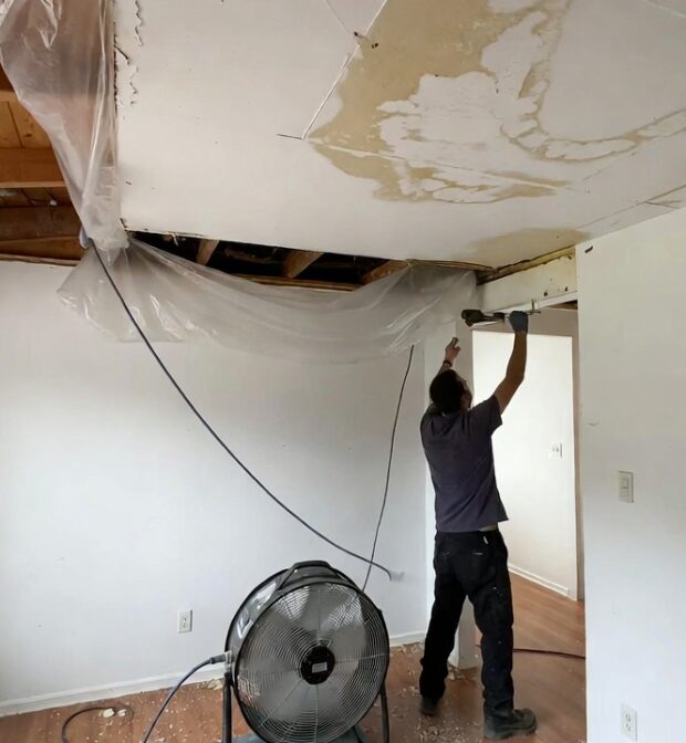 Ceiling drying equipment after roof leak