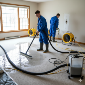 Residential water extraction services removing standing water from a home
