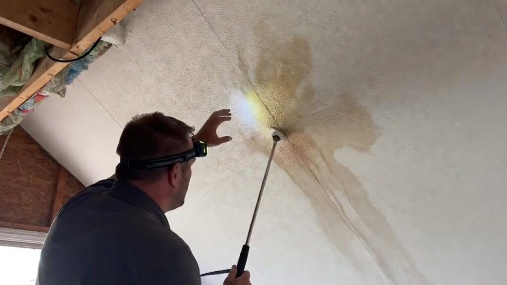 Inspection of roof leak and ceiling water damage